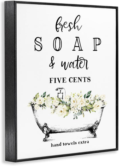 'Fresh Soap & Water Bath Tub'| Framed Giclee Art | Stupell Industries | Black, 11 x 14 Inches, Easy to Hang and Sturdy, Made in USA, by Lettered and Lined