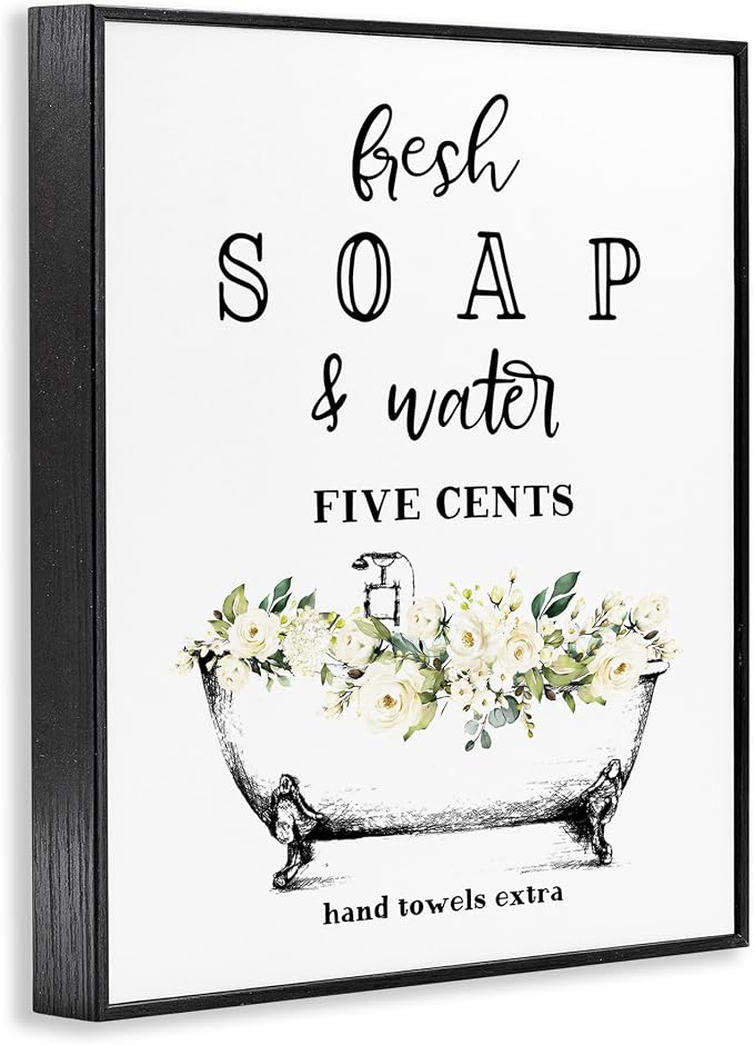 'Fresh Soap & Water Bath Tub'| Framed Giclee Art | Stupell Industries | Black, 24 x 30 Inches, Easy to Hang and Sturdy, Made in USA, by Lettered and Lined