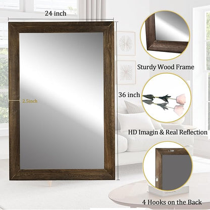 Rustic Wood Wall Mirror for Bathroom,Rectangle 24 x 36 inch Mirrors, Brown | Vanity Hanging Mirror with Wooden Frame for Living Room,Bedroom,Entryway (24x36 inch, Vintage Light Brown)