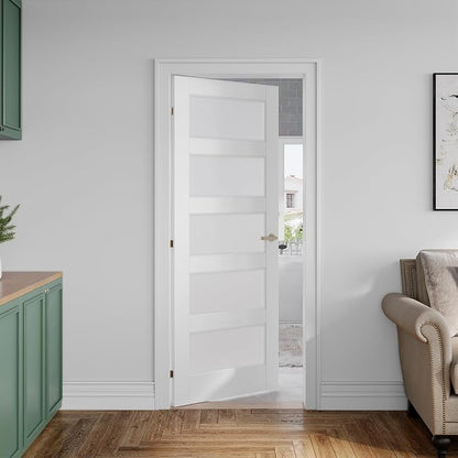SMARTSTANDARD 36" x 80" Frosted Glass Pantry Door, Solid Core Slab Door | Need to Assembly, 5-Panel without Hardware, French Interior Door for Pantry Pocket, White Primed
