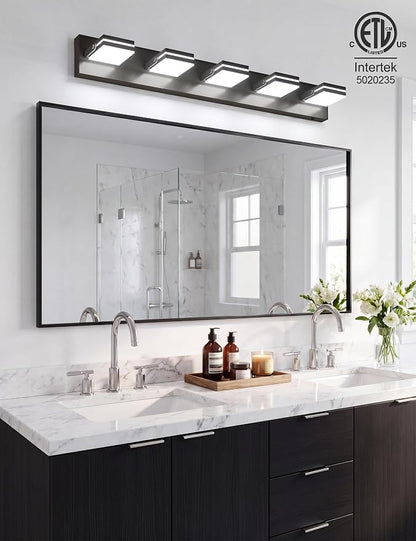 VOLISUN 5 Light Bathroom Vanity Light, 34.25 inch Dimmable Bathroom Light Fixtures Over Mirror, 5 Color Temperatures, 180°Rotatable Head, Black LED Vanity Lights for Bathrooms-ETL Certificated