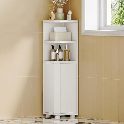 Corner Cabinet, Small Bathroom Corner Cabinet with Doors, Narrow Storage Cabinets with Adjustable Shelves, Bathroom Organizers and Storage for Small Space, White BC20003X