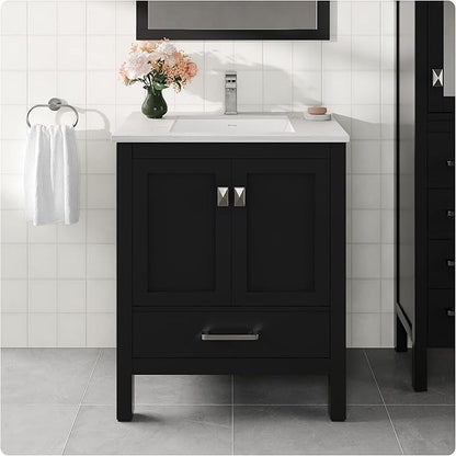 Eviva London 30 Inch Espresso Bathroom Vanity with Carrara Quartz Top