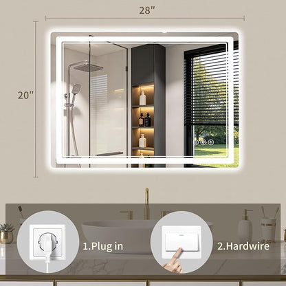 20"x28" LED Bathroom Mirror with Lights, Backlit + Front Lit, Anti-Fog, Lighted Bathroom Mirror for Wall, HD Shatterproof Tempered Glass, Dimmable, Memory Function (Horizontal/Vertical)