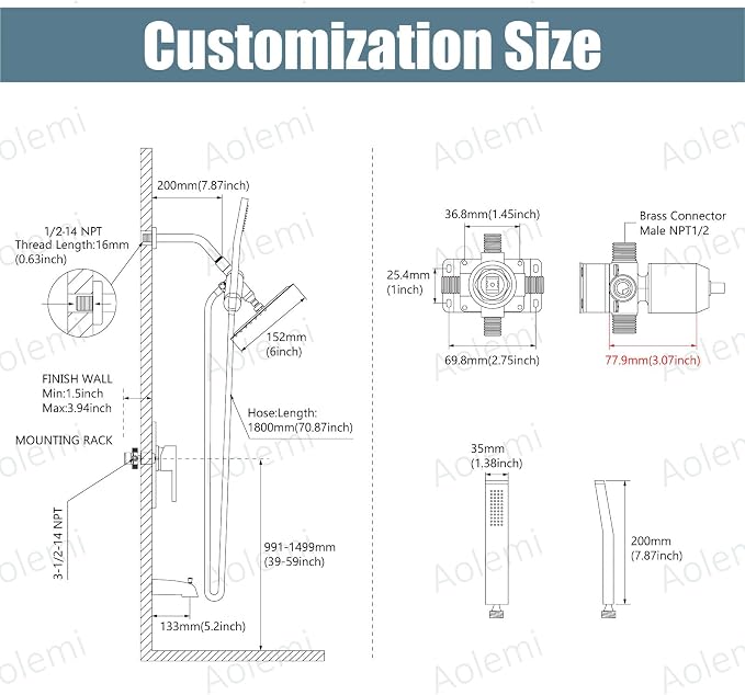 Aolemi Shower Faucet Set System with Handheld 6 Inch Head Oil Rubbed Bronze | Shower Valve and Trim Kit,6 Inch Head and Handle Set,Handheld Spray,Bathroom Renovation or Remodeling