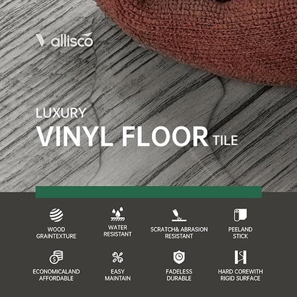 VallisCo Peel and Stick Vinyl Flooring 36 Pack 54 Sq.Ft, Waterproof Vinyl Flooring Peel and Stick for Office, Living Room, Bathroom, Kitchen - Unique Design Easy to Install Floor, Light Gray
