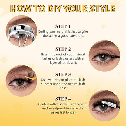 QUEWEL Lash Clusters Kit, 280Pcs 80D+100D Lash Cluster Eyelash Extensions | 10-18mm Lash Clusters Kit with Lash Bond and Seal and Lashes Tweezers Easy DIY at Home (80+100D 3D Kit)