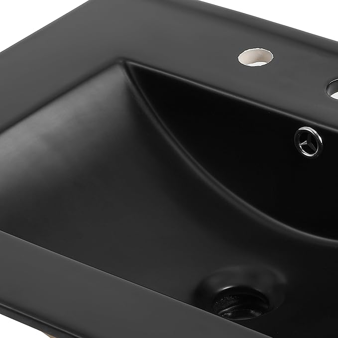 JONATHAN Y SNK1001B Ancillary 3-Hole 24 in. W x 18.25 in. D Classic Contemporary Rectangular Ceramic Single Sink Basin Vanity Top, Black