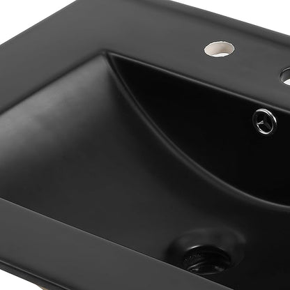 JONATHAN Y SNK1001B Ancillary 3-Hole 24 in. W x 18.25 in. D Classic Contemporary Rectangular Ceramic Single Sink Basin Vanity Top, Black
