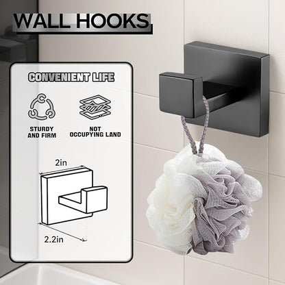 10-Piece Matte Black Bathroom Hardware Accessories Set Including 23.6 Inch Bath Towel Bar, Towel Rings, Bath Toilet Paper Holders, Robe Towel Hooks Set for Bathroom Stainless Steel Wall Mounted