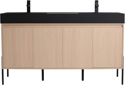 Crownpoint 60 Inch Bathroom Vanity with Sink, Black Double Sink, White Oak Finish, Full Assembly Required, Elegant Bathroom Vanities for Modern Homes