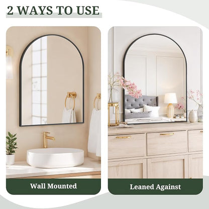 Arched Wall Mirror 38x30 Inch Black Bathroom Vanity Mirror with Metal Frame | Modern Arch Mirror for Bedroom, Living Room, Entryway, Wall Mounted Decorative Mirror