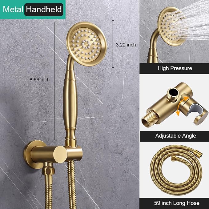 Antique Rain Shower Faucet Set with Handheld Sprayer | Brushed Titanium Gold, Multi-layer Plating, Vintage Rainfall, 2-Function Diverter Brass Valve, Ceiling Mount Easy Install