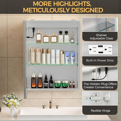 16 * 24 Smart LED Lighted Bathroom Medicine Cabinet Mirror with Touch Control, 3-Color Temperature, Stepless Dimming, 1-Hour Auto-Off – Ideal for Modern Bathrooms and Makeup Routines