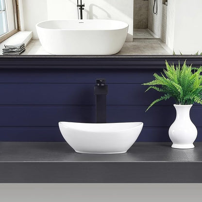 Vessel Sink 14"x11" Oval Bathroom Sink Modern White Porcelain Ceramic Above Counter Vanity Sink for Bathrooms Art Basin