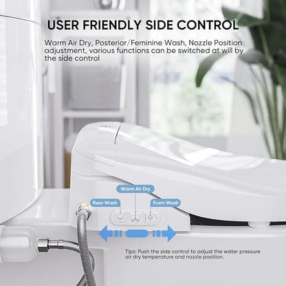 LEIVI Electric Bidet Toilet Seat with Wireless Remote and Side Panel, Multiple Spray Modes, Adjustable Heated Seat, Warm Water and Air Dryer, Auto LED Nightlight, Round