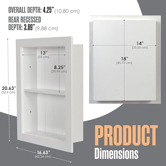 Houseables Recessed Medicine Cabinet, Recessed Wall Niche, Medicine Cabinet Insert, Bathroom Niche, In Wall Shelf, Insert for Drywall, Between Studs Shelf Replacement, Without No Mirror, 14x18 (16x20)
