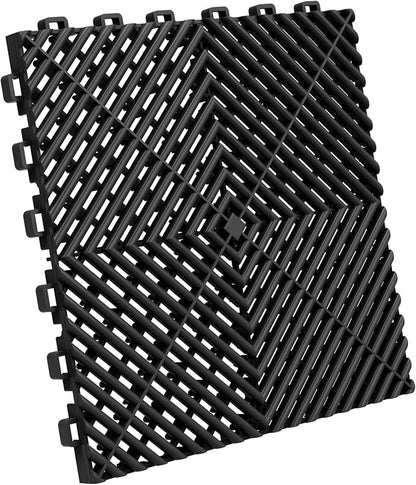 Jocoevol 36-Pcs Interlocking Tile, 12" x 12" Indoor/Outdoor Self-Drainage Interlocking Floor Tiles, Non-Slip Heavy-Duty Polypropylene Splicing Flooring Tile for Garage Patio Pool Bathroom, Black