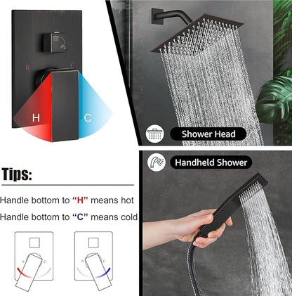 Midanya Shower Faucet Set,Wall Mount Shower System with Square Rain Shower Head and Hand Sprayer, Rough-in Valve Body and Trim Kit Included,8 Inch,Oil Rubbed Bronze