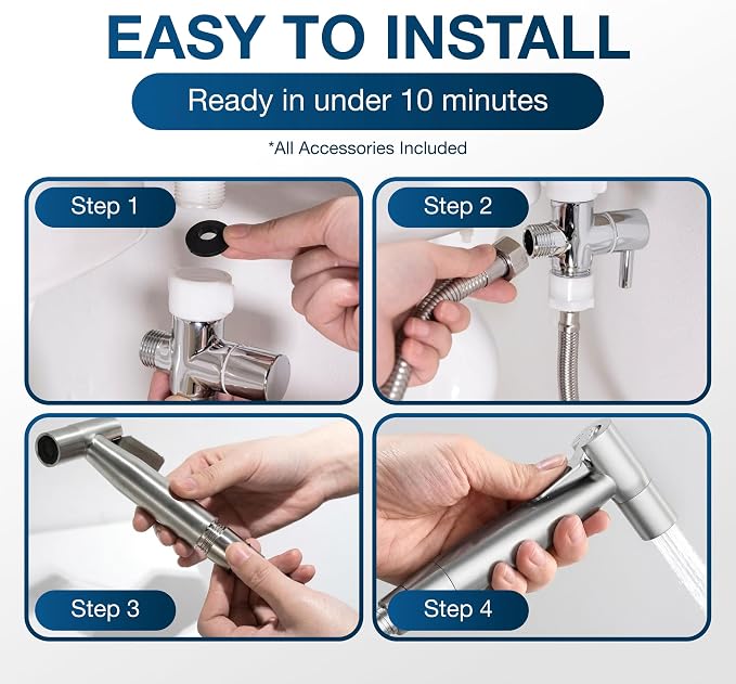 Handheld Bidet Sprayer for Toilet, Adjustable Water Pressure Stainless Steel Jet Spray with Hose & 2 Wall Mounts, Muslim Shower for Bathroom Hygiene, Feminine Wash, Cloth Diaper, Baby Wash, Leak-Proof