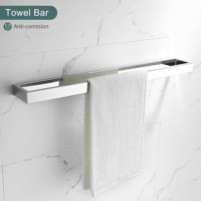 4-Pieces Bathroom Hardware Set, Polished Chrome Towel Bar Set, Wall Mounted Stainless Steel Bathroom Hardware Accessories Set, 23.6 inch