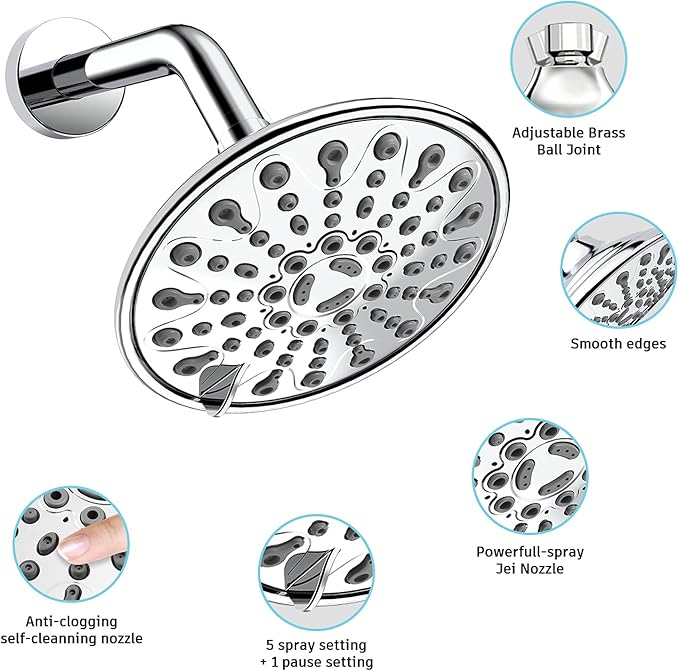 EMBATHER Shower Faucet Set, Single Handle Control Shower Valve and Trim Kit, Shower Faucets Sets Complete with 6 Inch Rain Shower Head, Polished Chrome