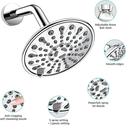 EMBATHER Shower Faucet Set, Single Handle Control Shower Valve and Trim Kit, Shower Faucets Sets Complete with 6 Inch Rain Shower Head, Polished Chrome