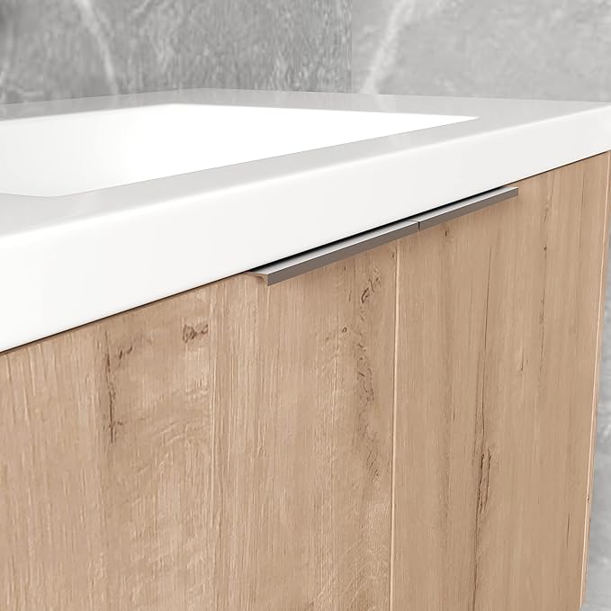 Henf 36" Wall Mount Bathroom Vanity with Sink Combo, Modern Floating Vanity with Soft Close Door, Solid Wood Cabinet with White Ceramic Integrated Sink for Small Space
