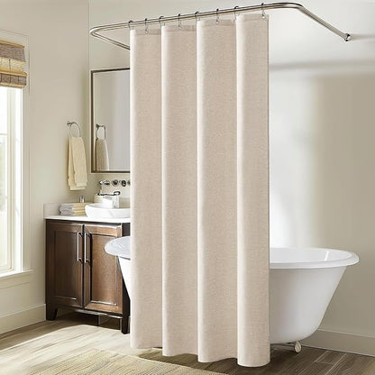MIULEE Linen Fabric Shower Curtain Cream Beige W48*L72 8 Metal Hooks | Modern, Heavy Duty, Curtain Set, Waterproof Neutral Thick Cloth Shower Curtains, Bathroom Bathtub, Washable