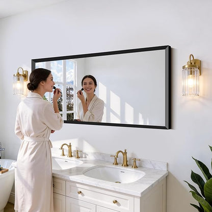 Black Bathroom Mirror 60 x 30 Inch Rectangle Wave Beveled Frame for Wall Bathroom Vanity Mirror for Over Sink, Tempered Glass,for Entryway Hangs, Bathroom Living Room Horizontal or Vertical