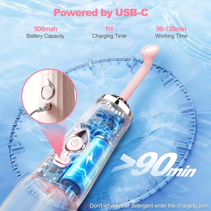 Portable Bidet for Travel - IPX7 Waterproof & 4 Spray Modes | 2 Quick‑Detachable Nozzles, Electric Handheld Bidet for Women, Compact Design for Home Travel Postpartum Personal Hygiene
