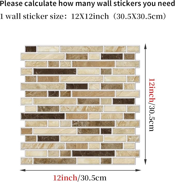 Alwayspon 10 Sheets 12" x12inch Brown Marble Effect Vinyl Tiles, Backsplash, Self-Adhesive Peel and Stick Wall Tile Stickers, Stick on Subway Tiles for Kitchen Bathroom Wall Decor