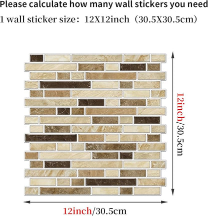 Alwayspon 10 Sheets 12" x12inch Brown Marble Effect Vinyl Tiles, Backsplash, Self-Adhesive Peel and Stick Wall Tile Stickers, Stick on Subway Tiles for Kitchen Bathroom Wall Decor