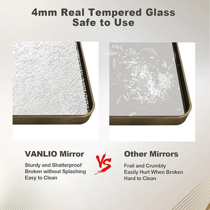 48x36 Bronze Framed Bathroom Mirror, Rectangle Brushed Bronze Metal Vanity Mirror, Large Modern Mirror for Wall, Rounded Corner, Tempered Glass, Anti-Rust, Shatterproof (Horizontal/Vertical)