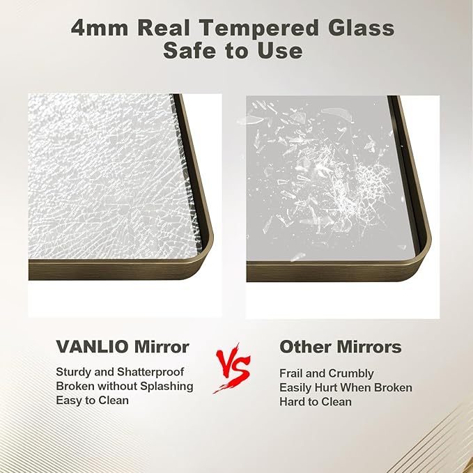 22x30 Inch Bronze Framed Bathroom Mirror, Brushed Bronze Metal Vanity Mirror, Bronze Rectangle Mirror, Rounded Corner, Tempered Glass, Anti-Rust, Shatterproof (Horizontal/Vertical)