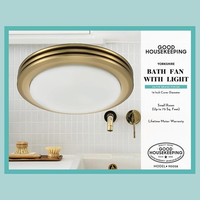 Good Housekeeping Yorkshire (90058) Decorative 80 CFM 2.5 Sones Bathroom Ventilation Exhaust Fan, Satin Brass