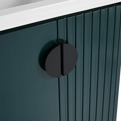 SSLine 28" Wall-Mount Bathroom Vanity Modern Floating Bathroom Vanity Set with Ceramic Sink Basin & Storage Cabinet 28-Inch Luxury Green Small Bathroom Vanities with Round Metal Handles