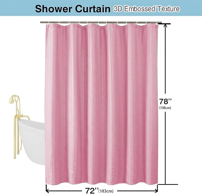 Aiyufeng Moga Bright Pink Shower Curtain - 3D Embossed Cloth Shower Curtain for Bathroom, Hotel Luxury Pink Bathroom Curtains, Machine Washable, Standard Size 72Wx78H