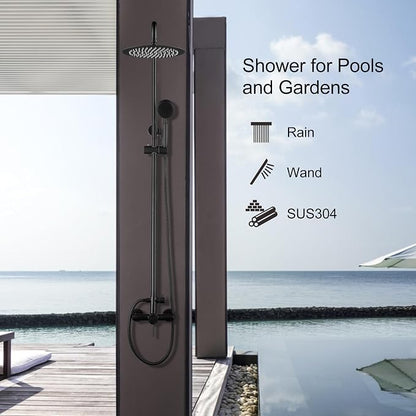 Shower Faucet - Shower Faucets Sets Complete, Shower System - Outdoor Shower Kit/Outdoor Shower Enclosure/Outdoor Shower Fixtures W/ SS304 Shower Head with Handheld High Pressure, Matte Black