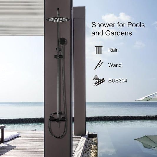 Shower Faucet - Shower Faucets Sets Complete, Shower System - Outdoor Shower Kit/Outdoor Shower Enclosure/Outdoor Shower Fixtures W/ SS304 Shower Head with Handheld High Pressure, Matte Black