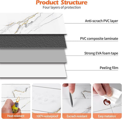 80-Piece Glossy Calacatta Gold Marble Thick PVC Peel and Stick Backsplash, 2" x 8" Waterproof Subway Tile Peel and Stick Wall Tiles for Kitchen and Bathroom