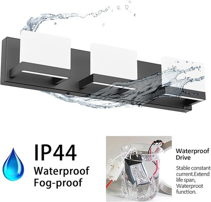 Tipace 3 Lights Black Dimmable LED Vanity Light for Bathroom Up and Down Black Modern Bathroom Wall Light Fixtures Over Mirror(White Light 6000K)
