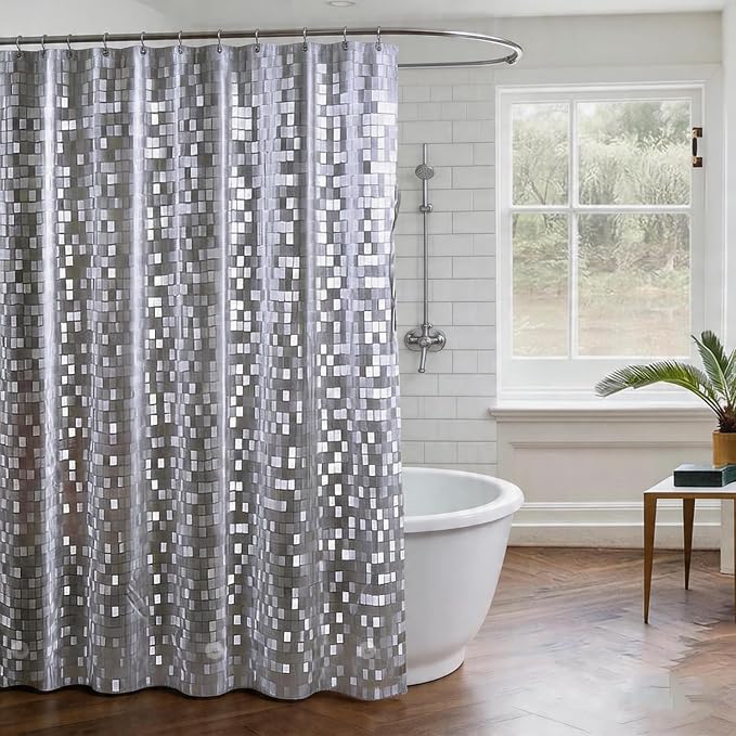 TIKABC Shower Curtain Liner, 4G PEVA Shower Liner, Plastic Peva Waterproof Shower Curtains, 72x72 inch with Grommet Holes 3 Magnetic Weights