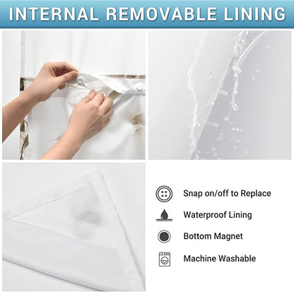 No Hook Floral Shower Curtain with Liner, Eucalyptus Taupe, 71x74 | Snap in Liner, 3 in 1, Water Repellent, Easy Install, Machine Washable, Hotel Style for Bathroom, Watercolor Pattern