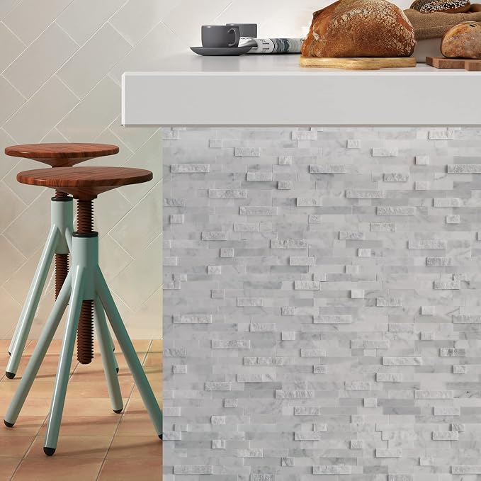 SUNWINGS 5-Sheet Peel and Stick Mosaic Natural 3D Stone Self Adhesive Marble Tiles, 11.5" x 10.7" Stick on Backsplash for Kitchen Bathroom Fireplace Vanity, Mixed Gray