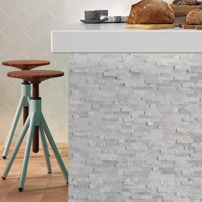SUNWINGS 5-Sheet Peel and Stick Mosaic Natural 3D Stone Self Adhesive Marble Tiles, 11.5" x 10.7" Stick on Backsplash for Kitchen Bathroom Fireplace Vanity, Mixed Gray
