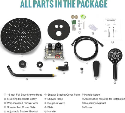 SR SUN RISE 10" Matte Black Rain Shower Faucet Set with Valve & Handheld | Dual-function High Pressure Shower System, 6-Setting Handheld, Pressure-balanced Valve Anti-Scald, Push-button Diverter