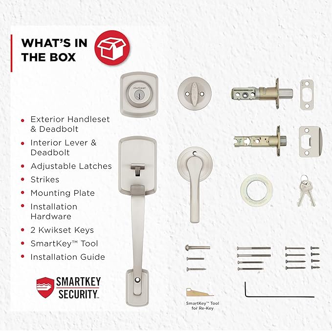 Kwikset Henley Front Door Lock Handle and Deadbolt Set, Entry Handleset Exterior with Interior Reversible Lever, Satin Nickel, Pick Resistant SmartKey Rekey Deadbolt Security, with Microban Protection