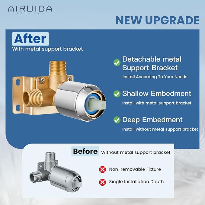 Airuida Shower Faucet Set,8 Inch Shower Valve Kit,Chrome Polish | Male Threads,Rough-in Valve Shower Trim Kit,Single Handle Control Shower Set