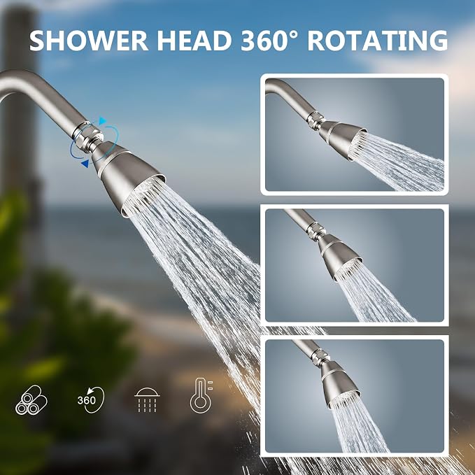 Aolemi Outdoor Shower Kit, Upward-Facing Inlets, Brushed Nickel | 3-Inch Center Hot And Cold Mixer Valve, Dual Handles, with Soap Dish For Convenient Outdoor Shower Use